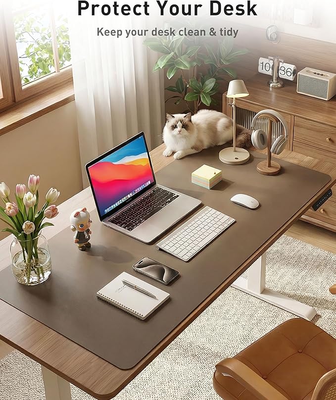 Aothia Faux Leather Desk Mat - Large Mouse Pad, Non-Slip PU Leather Blotter, Waterproof Writing Surface for Office and Home (Coffee, 43" x 17")