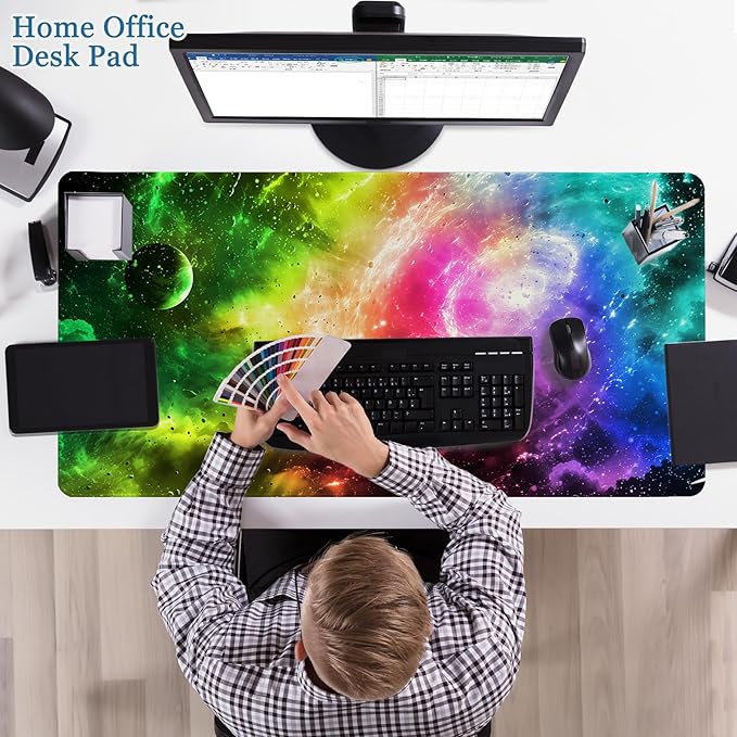 Desk Pad, Desk Matt for Desktop, Extended XXL Large Gaming Mouse Pad for Desk, Anti-Slip Keyboard Mouse Mat with Stitched Edges, Keyboard Mouse Mat for Computer, Work, Office, Gaming, Aurora