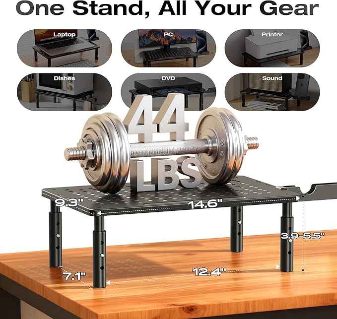 Computer Monitor Stand Riser for Desk, 3 Height Adjustable PC Laptop TV Desktop Monitor Stand Shelf, Metal Printer Table with Phone Holder, Stand Riser for Desk, Office Desk Organizers and Accessories, 1 Pack