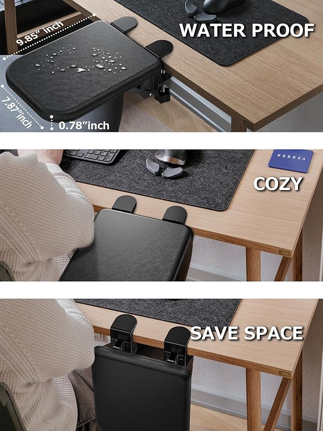 NODOCA Arm Rest for Desk, Ergonomics Wrist Rest, Desk Extender, Soft Sponge Built-in, Comfortable Arm Support for Desk, Wrapped in Eco-Friendly Leather, Foldable Elbow Rest for Desk(2, Black, 8.9'')