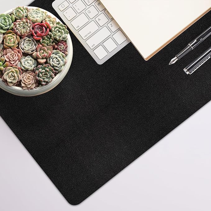 Leather Desk Pad Mat, Non-Slip Black Desk Mat, Large Mouse Pad for Desk, Waterproof Desk Computer Mat Desktop Protector for Office/Home, 23.6" x 13.7"
