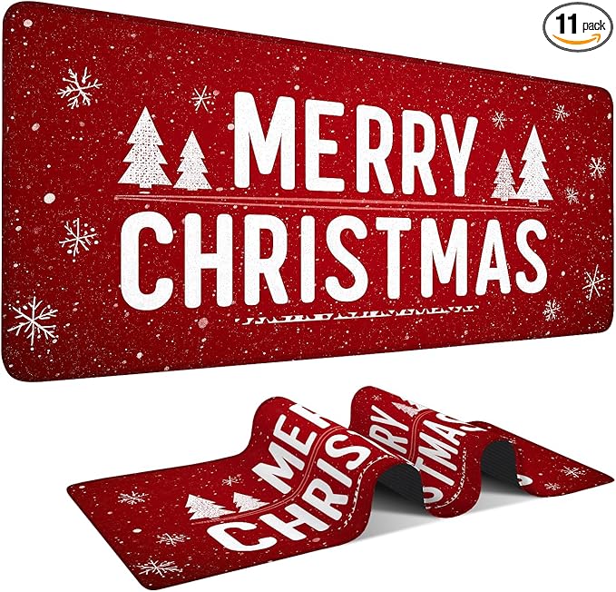 Merry Christmas Extended Gaming Mouse Pad 35.4x15.7Inch Large Desk Mat Anti-Slip Rubber Base & Durable Stitched Edges for Gamers Smooth Mouse Writing Surface for Desk Office/Home