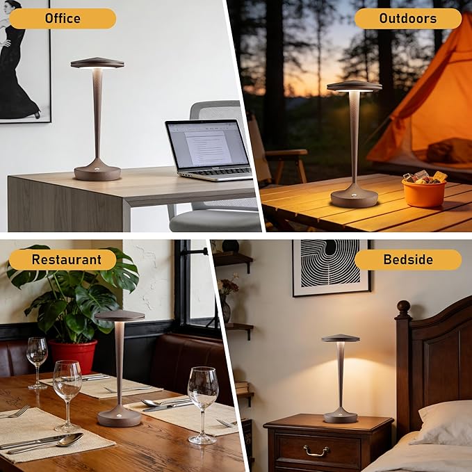 YHT 2Pack CordlessTable Lamps Rechargeable, 6000mAh Battery Portable LED Touch Led Table Lamp, 3-Color Stepless Dimming & Memory Function, for Outdoor, Dinning, Patio, Restaurant, Kitchen (2 Rust)
