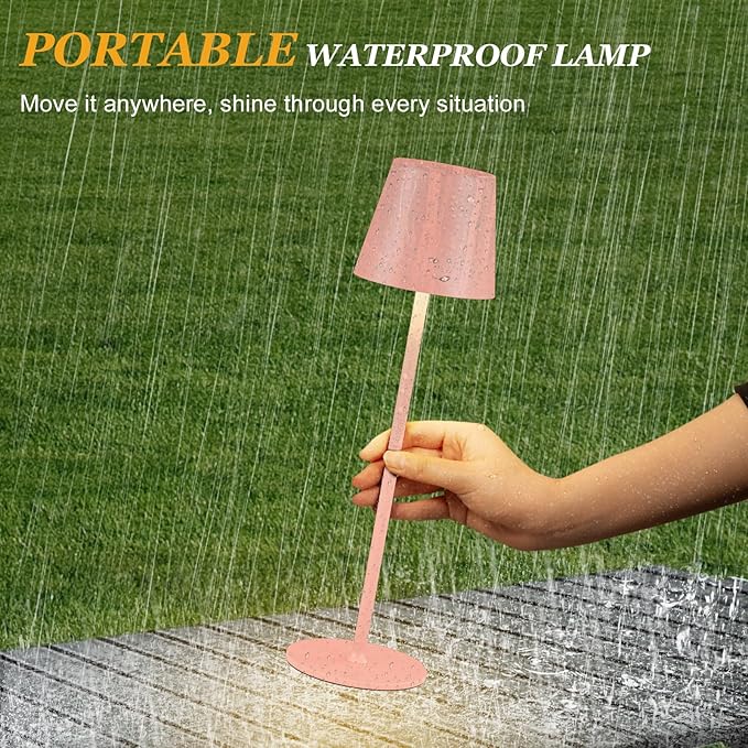 Cordless Table Lamp Rechargeable Pink - KK 2 Pack 5000mAH Battery Operated Lamp for Counter, 3 Color Stepless Dimming Waterproof LED Wireless Lamp for Dining Kitchen, Outdoor Patio, Touch Control