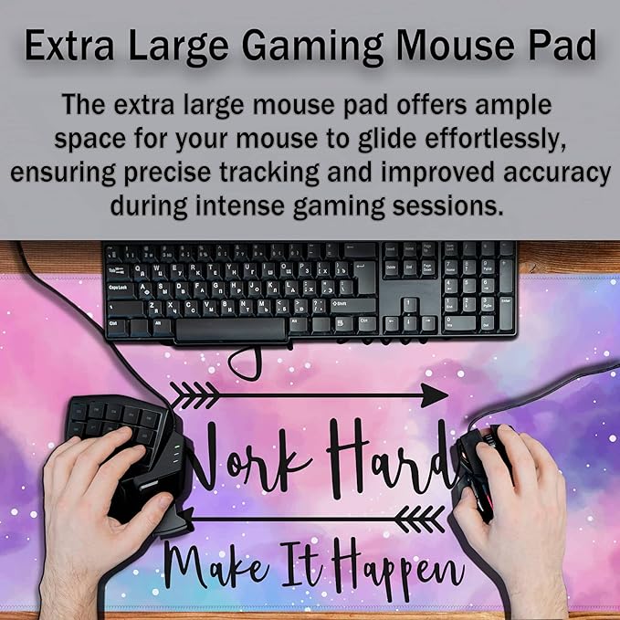 Gaming Desk Mat Large Gaming Mouse Pad Women Office Desk Mat Extra Large Mouse Pad Non-Slip Rubber Base 35.4 X 15.7 for Game Office, Stay Positive Work Hard and Make It Happen