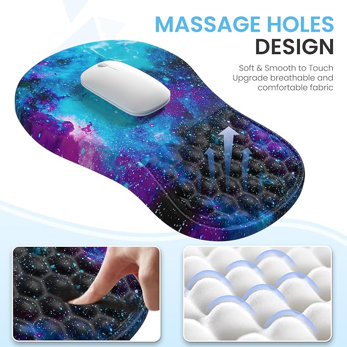 Desk Mat with Wrist Support, Desk Pad for Keyboard and Mouse, Purple Desk Mat, Keyboard Pad and Mouse Pad Combo, Ergonomic Mousepad Gaming for Office, Galaxy Space Purple Nebula