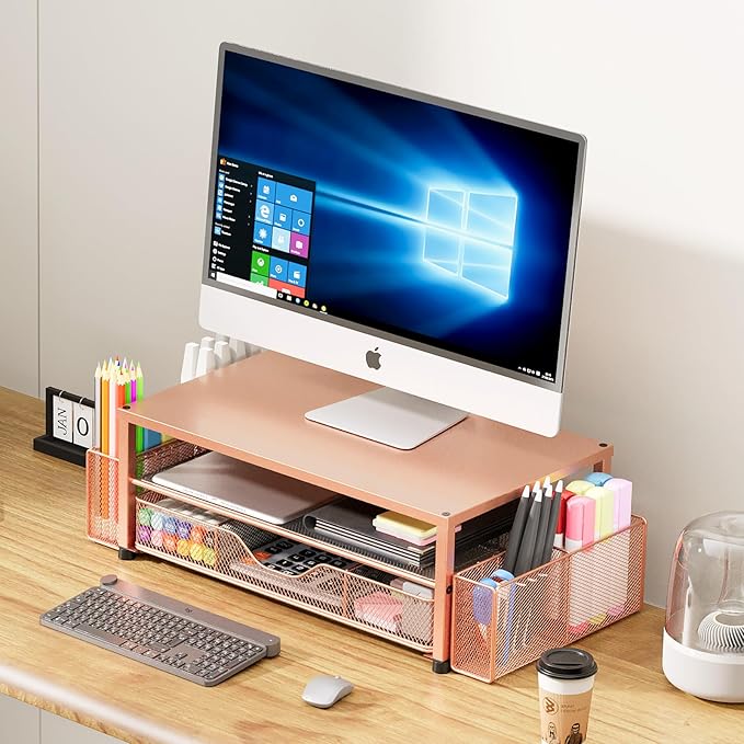 OPNICE 2-Tier Monitor Stand Riser – Rose Gold