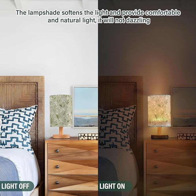 Flower LED Table Lamp, Bedside Lamp with Linen Lampshade, Flicker-Free Eye Care USB Plug in Nightstand Lamp, for Bedroom and Office