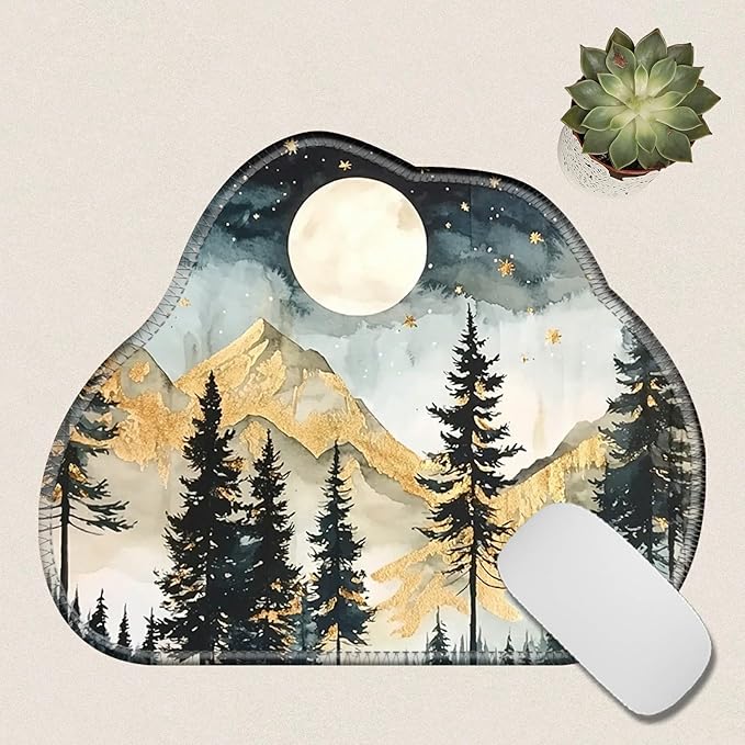 Cute Mouse Pad Plus 1 Coaster, Small Gaming Mouse Mat 11.8 x 9.45 inches, Travel Mouse Pads with Durable Stitched Edges Non-Slip Base, Landscape Forest Decor Mousepad for Office Home