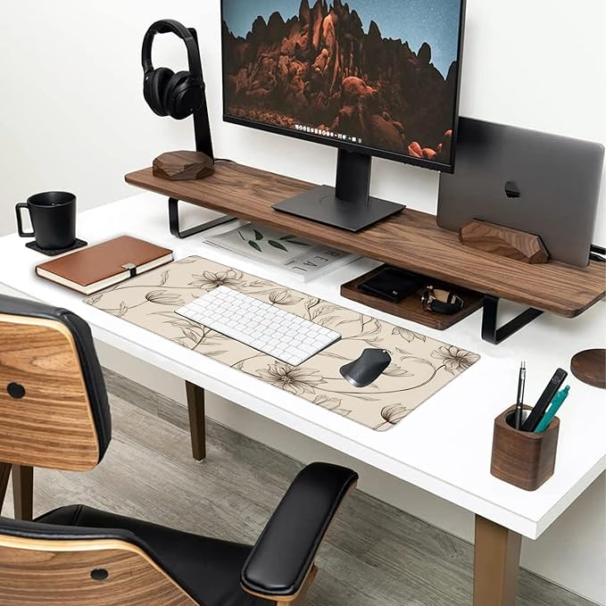 XL Mouse Pad,Minimalist Flowers Large Gaming Mouse Pad,Abstract line Floral Desk Mat for Desktop,Extended Big Computer Keyboard Desk Pad with Non-Slip Base and Stitched Edges 31.5"x11.8"