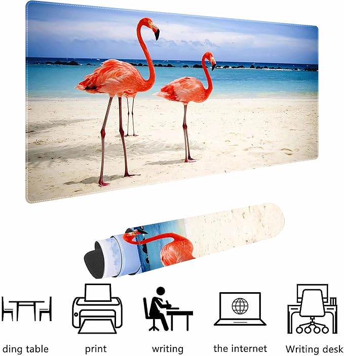 Beach Flamingos Non-Slip Rubber Large Mouse pad for Desk,Large Gaming Mouse Pad XXL Extended Mouse pad with Stitched Edges Non-Slip Base Water Resist Pad Desk Mat 35.4x15.7inch