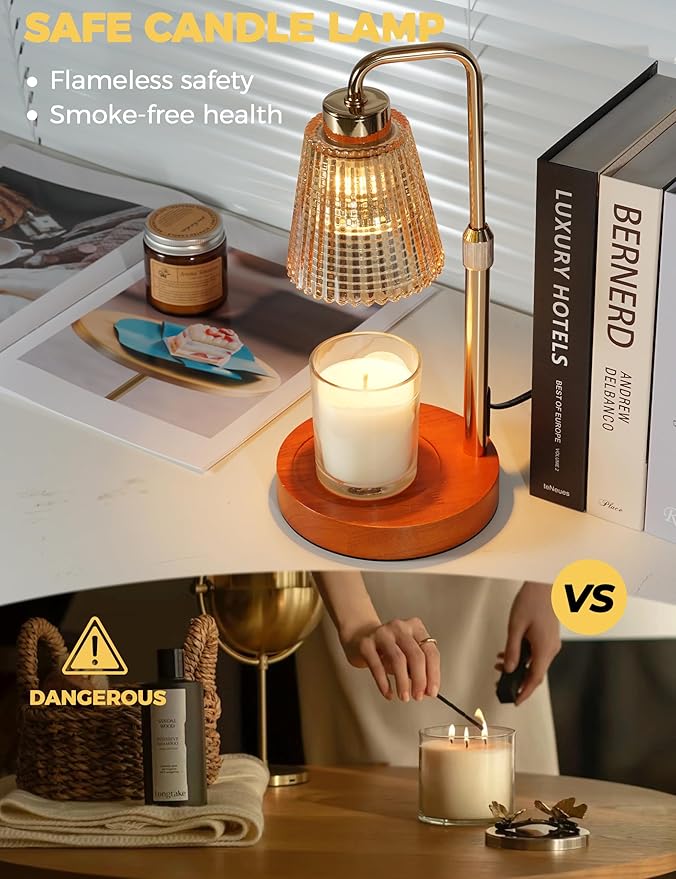 Candle Warmer Lamp with Timer Dimmable, Birthday Gifts for Women Mom, House Warming Gifts New Home Decor, Wax Melt Warmer for Jar Candles with 2 Bulbs