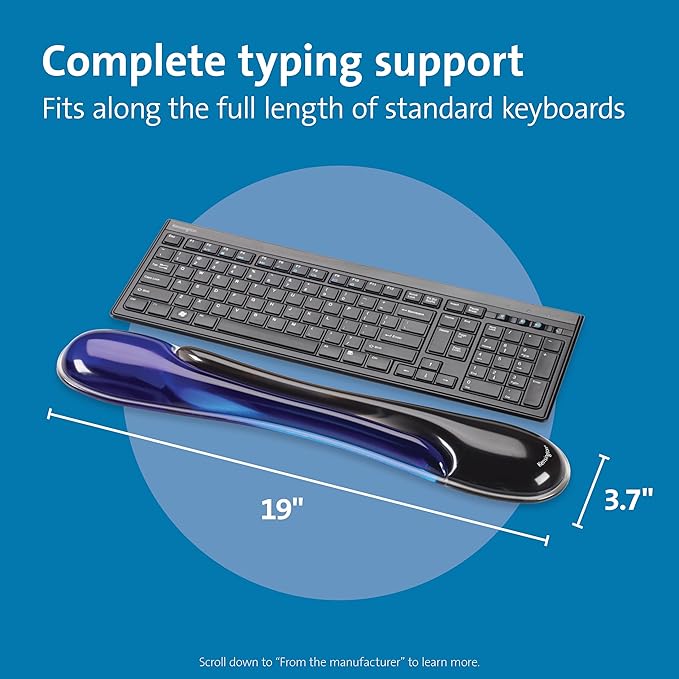 Kensington Duo Gel Keyboard Wrist Rest, Ergonomic Support with Ventilation Channel, Universal Compatibility (K62397AM) Blue