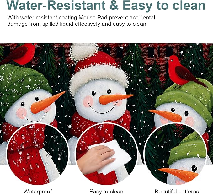 Three Snowmen Extended Gaming Mouse Pad 31.5x11.8inches Large Desk Mat Anti-Slip Rubber Base & Durable Stitched Edges for Gamers Smooth Mouse Writing Surface for Desk Office/Home