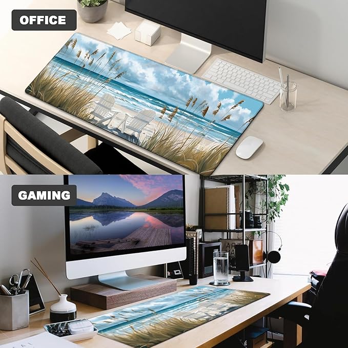 Nautical Coastal Gaming Mouse Pad,12x31.5in Non-Slip Rubber Beach Desk Mat,Large Extended Mousepad for Office Home Laptop,Mice Pads Gifts,Game Lover Deskmat Decor (Peaceful Coastal Scene)