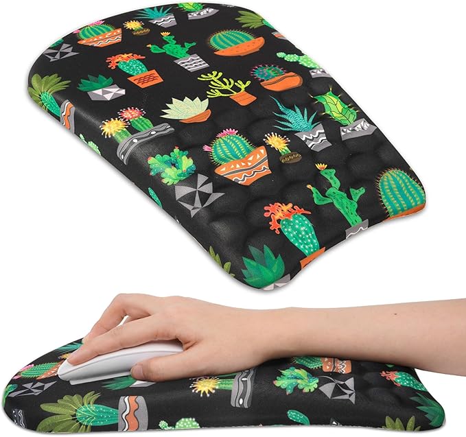 Ergonomic Wrist Mouse Pad with Massage Design, Wrist Rest Mousepad with Memory Foam Non-Slip PU Base, Mouse Pad with Wrist Support for Wireless Mouse & Desk, Y Potted Cactus