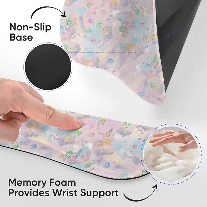 Wrist Rest Support for Mouse Pad Keyboard Set Circle Coaster Gaming Mouse Pad Ergonomic Gel Memory Foam Set for Computer, Laptop, Office, Comfortably Typing Cute KM-37