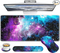 Desk Mat with Wrist Support, Desk Pad for Keyboard and Mouse, Purple Desk Mat, Keyboard Pad and Mouse Pad Combo, Ergonomic Mousepad Gaming for Office, Galaxy Space Purple Nebula