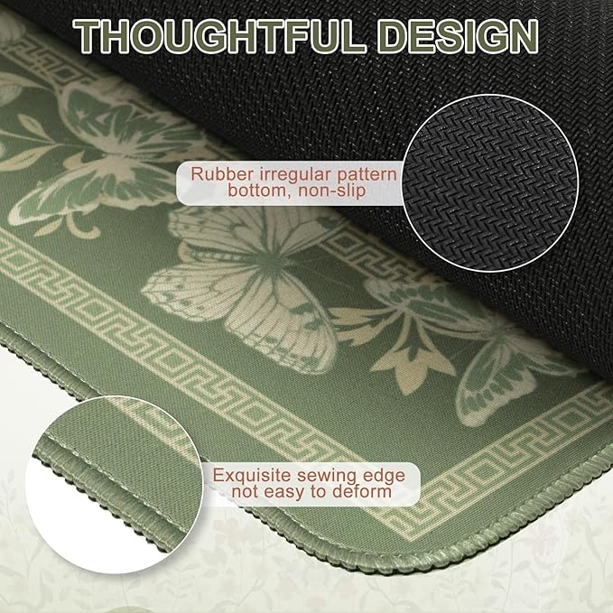 iCasso Floral Desk Mat for Keyboard and Mouse,Cute Gaming Mouse Pad XXL,Anti-Slip Desk Matt for Desktop,Soft Lycra Surface Computer Mat Women,Girly Big Mousepad for Home Office (Light Green)