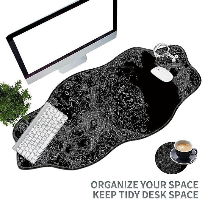 Lunar Surface Large Gaming Mouse Pad Plus a Coaster, 35.4 x 15.7 inches Desk Mat Extended XXL Mousepad with Stitched Edge Non-Slip Rubber, Desk Pad Computer Mouse Mat for Home Office