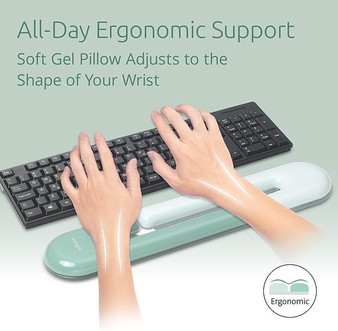 Kensington Duo Gel Loop Wrist Rest for Keyboard, Wrist Pad for Full Size Keyboard, Ergonomic Wrist Pad, Non-Skid Computer Pad with Wrist Support, Green K62680WW, 17.7" x 3.7"x 0.9”