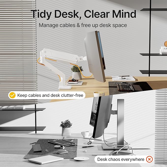monTEK Single Monitor Arm with USB for Max 45 Inch Ultrawide Screens Adjustable Monitor Desk Mount Holds 35 Lbs Cable Management with C Clamp/Grommet Desk Mount, VESA 75/100mm