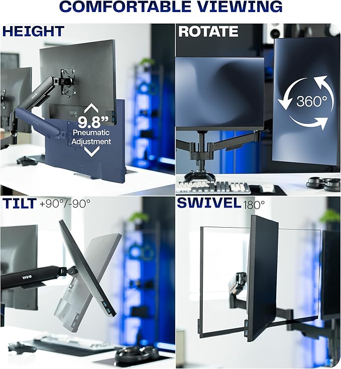 VIVO Triple Monitor Stand, Fully Adjustable Arms for 17 to 27 inch Screens, Mechanical Articulating Desk Mount, Gaming and Office Setups, VESA 75x75, 100x100, Max 19.8 lbs, Classic, Black, STAND-V003O