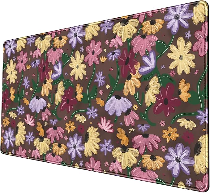 Pastel Floral Desk Mat - Retro CottagecoreBlooming Colorful Flowers Large Mouse Pad for Women Girls, Non-Slip XL Gaming Pad for Vibrant Study Office Cubicle Decor 31.5x15.7in