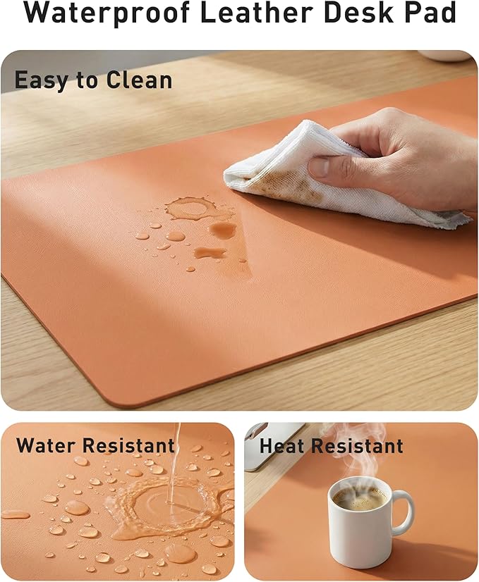 Aothia Faux Leather Desk Mat - Large Mouse Pad, Non-Slip PU Leather Blotter, Waterproof Writing Surface for Office and Home (Orange, 42" x 17")