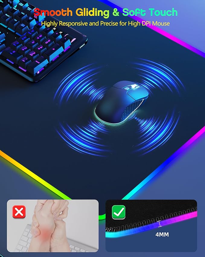 3-in-1 RGB Gaming Mouse Pad with Magnetic Wireless Charging, 31.5"x15.8" Large, 24 Light Effects, Non-Slip Base, Waterproof Ultra-Smooth Surface, with Adapter