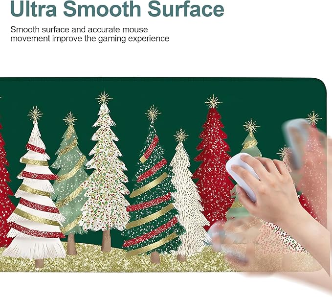 Christmas Tree - Green Extended Gaming Mouse Pad 35.4x15.7Inch Large Desk Mat Anti-Slip Rubber Base & Durable Stitched Edges for Gamers Smooth Mouse Writing Surface for Desk Office/Home
