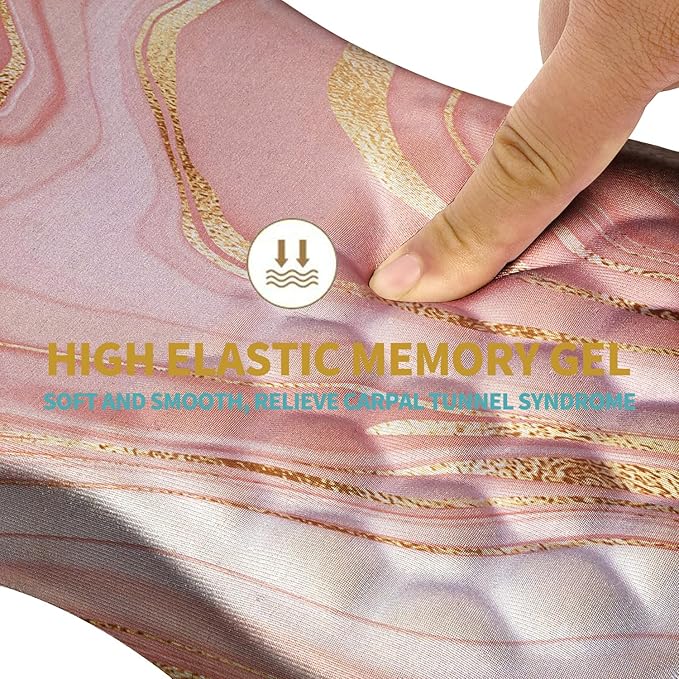 Hokafenle Ergonomic Mouse Pad Wrist Support with Massage Design, Wrist Rest Mousepad with Memory Foam&Non-Slip PU Base, Mouse Pads for Wireless Mouse & Desk (12x8 inch,Pink Gold Marble)