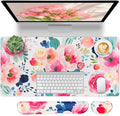 Bloss Flower Desk Mat + Wrist Rest, Leather Desk Pad+Foam Rest, Desk Matt for Desktop, Waterproof Desk Pad Mat for Office/Home/Decor, Gift for Women(31.5 x 15.7 Inches)