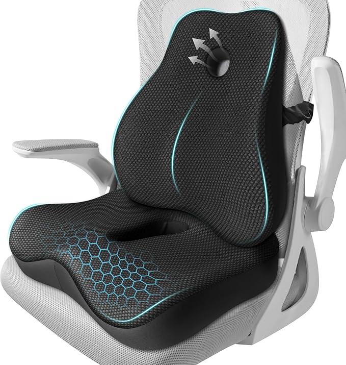 Seat Cushion, Lumbar Support Pillow for Office Chair, Memory Foam Coccyx Seat Cushion, Ergonomic Mesh Back Support Pillow, Office Desk Chair Cushion for Coccyx & Lumbar Ergonomic Support, Black