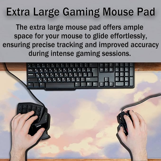 Gaming Mouse Pad Pink Keyboard Mat, Large Mouse Pads Desk Mat for Women Office Desk Pads, Mouse Pad Gaming Non-Slip Rubber Base, 35.4 X 15.7 inch for Work/Game/Office/Home Pastel Color Sky