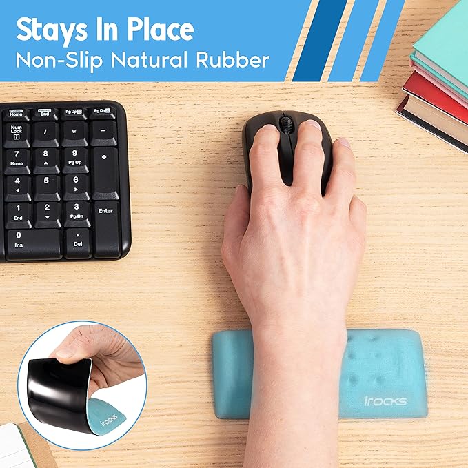 i-Rocks Memory Foam Mouse Wrist Rest - Pain-Reducing Wrist Rest for Mouse - Non-Slip Rubber Base Wrist Rest - Cooling Mouse Wrist Support for Long Hours of Work, Studying, Gaming