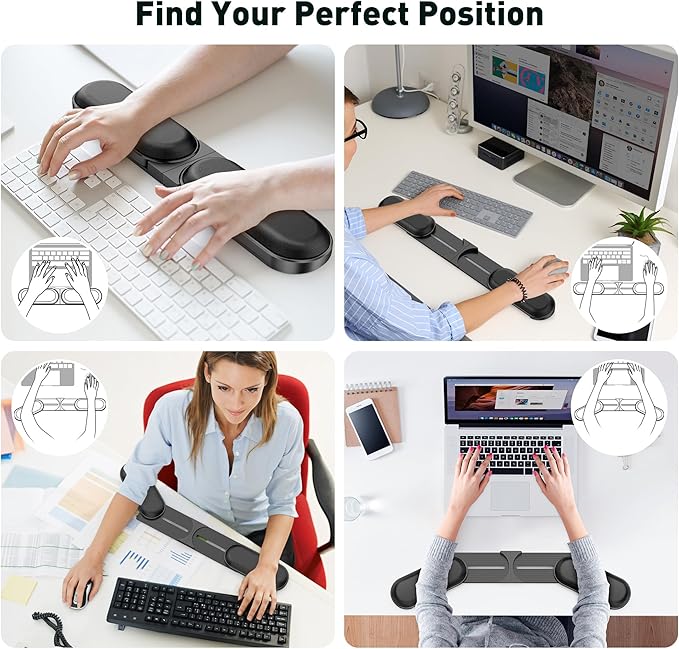 Adjustable Keyboard Wrist Rest, Extendable 16.57" to 25.17" Length & -30° to 30° Angle, Foldable Ergonomic Memory Foam Support for PC, Laptop, Gaming & Office, Waterproof PU Leather, Black