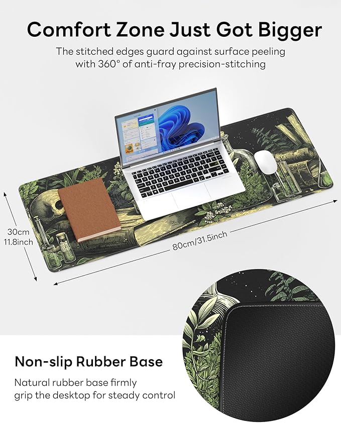 Skull Mouse Pad, 31.5 x 11.8 Large Desk Mat with Stitched Edges & Non-Slip Base, Mousepad for Office, Home, Work, Grave Robber