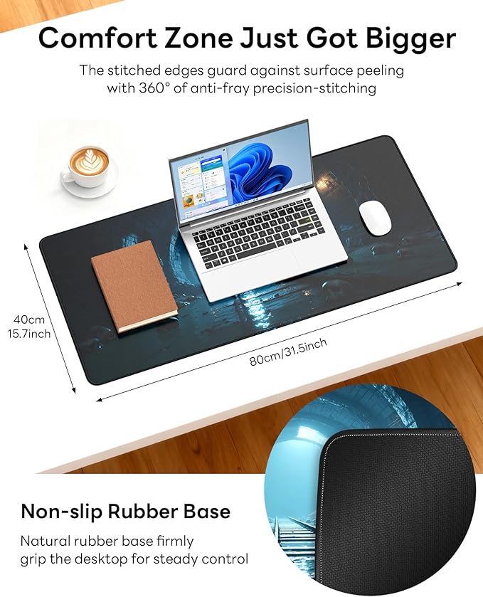 XL Gaming Mouse Pad, 31.5x15.7'' Large Desk Mat with Anti-Slip Rubber Base & Stitched Edges for Gaming, Office, Home, Dark Tunnel