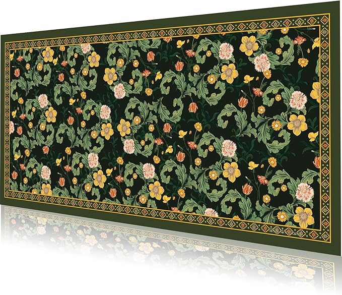 Desk Pad, ZAXOXAZ PU Leather Desk Pad Protector, 31.5" x 15.7" XXL Large Extended Flowers Mouse Pad, Big Desk Mat Floral Desk Blotter, Waterproof Desk Writing Pad for Office and Home(Green Flowers)
