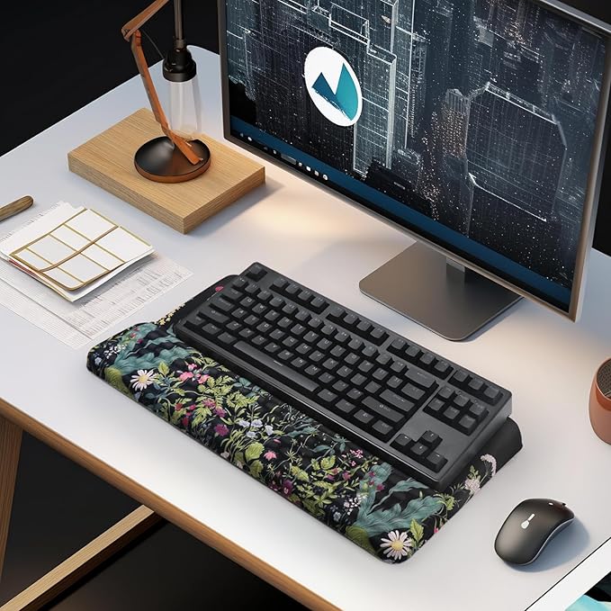 Ergonomic Keyboard Stand with Wrist Rest, Computer Wrist Support Pad, Tilted Keyboard Riser Holder Lift Tray with Wrist Pad, Easy Typing, Comfy Soft Memory Foam Desk Cushion for Office Home