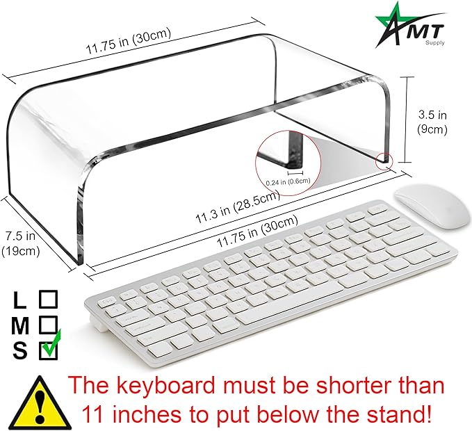 AMT Acrylic Laptop Monitor Stand & Computer Riser with Cat Keyboard Protector, Space-Saving Design, Extra Storage, Clear Shelf - Ideal for Monitors, Laptops, Printers, Desktop Decor