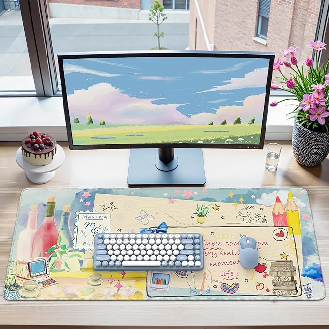 iCasso Extra Large Mouse Pad, Desk Pad Mat,Office Matt for Desktop Protector, Anti-Slip XXL Big Mousepad with Stitched Edges for Laptop Computer Keyboard(Blue)
