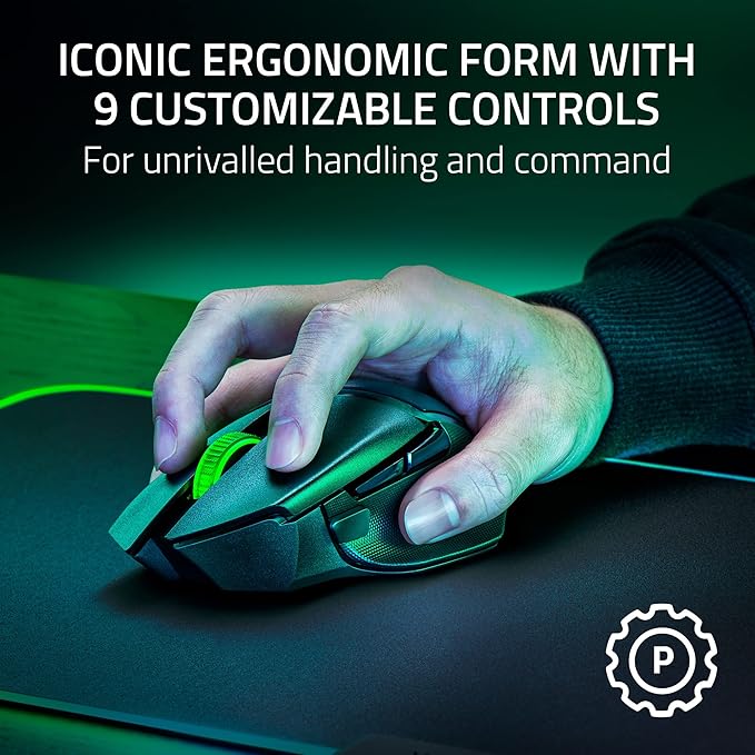 Razer Basilisk V3 X HyperSpeed Customizable Wireless Gaming Mouse: Mechanical Switches Gen-2-5G Advanced 18K Optical Sensor - Chroma RGB - 9 Programmable Controls - 285 Hr Battery - Classic Black