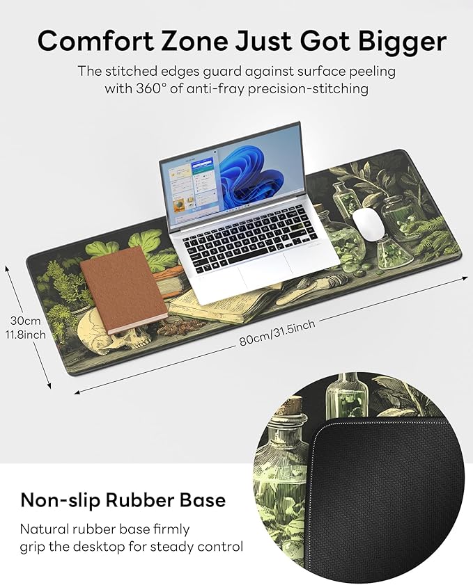 Skull Mouse Pad, 31.5 x 11.8 Large Desk Mat with Stitched Edges & Non-Slip Base, Mousepad for Office, Home, Work, Cool Skull