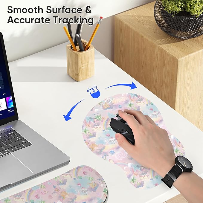 Wrist Rest Support for Mouse Pad Keyboard Set Circle Coaster Gaming Mouse Pad Ergonomic Gel Memory Foam Set for Computer, Laptop, Office, Comfortably Typing Cute KM-37