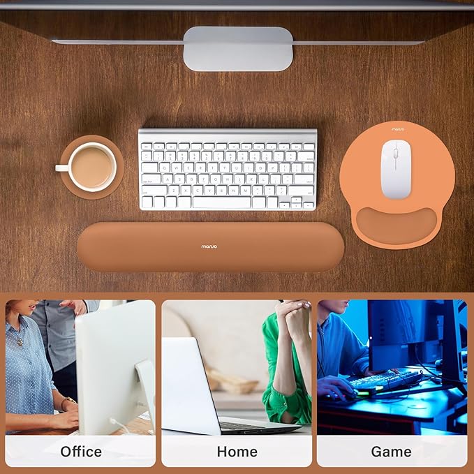 MOSISO Wrist Rest Support for Mouse Pad&Keyboard Set, Circle Curved Ergonomic Mousepad&Coaster Non-Slip Base Home/Office Wrist Support&Easy Typing Pad with Soft Cloth&Silicone Lining, Cosmic Orange
