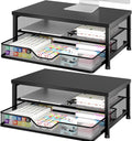 OPNICE Computer Monitor Stand Riser, Desk Organizer with Drawer, Laptop Stand, Office Desk Accessories & Workspace Desktop Organizers Storage for Office Supplies(Black 2-Pack)