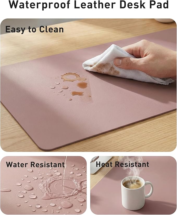 Aothia Faux Leather Desk Mat - Large Mouse Pad, Non-Slip PU Leather Blotter, Waterproof Writing Surface for Office and Home (Dark Pink, 42" x 17")