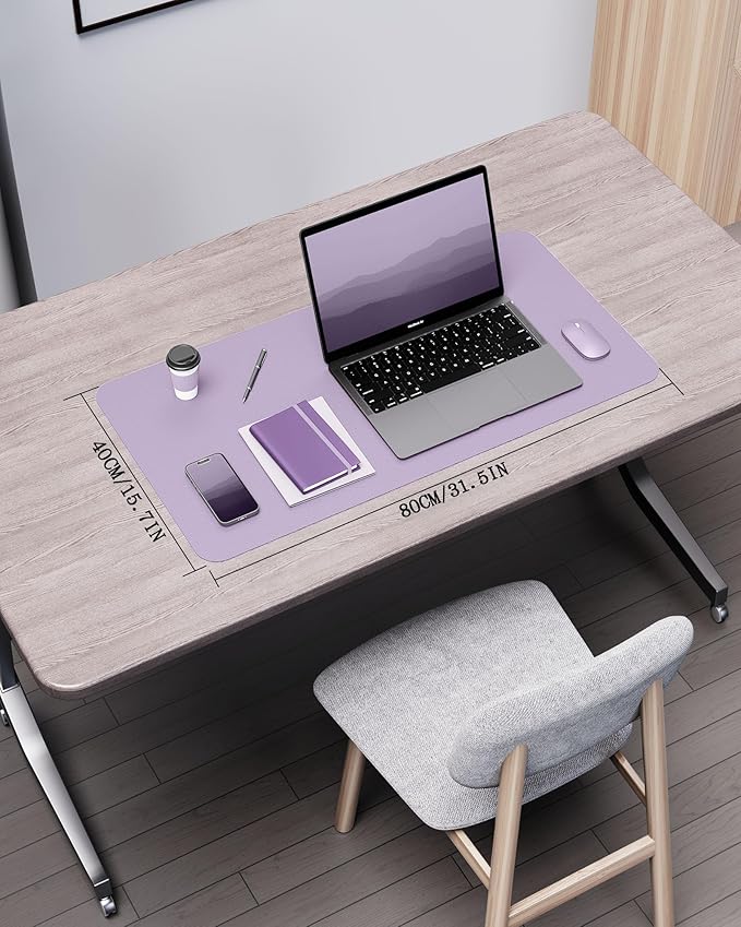 YSAGi Double-Sided Desk Pad, 31.5"x15.7"Leather Desk Mat, Eco Cork Desk Pad Protector,Large Mouse Pad,Waterproof Desk Blotter for Office/Home(Light Purple)